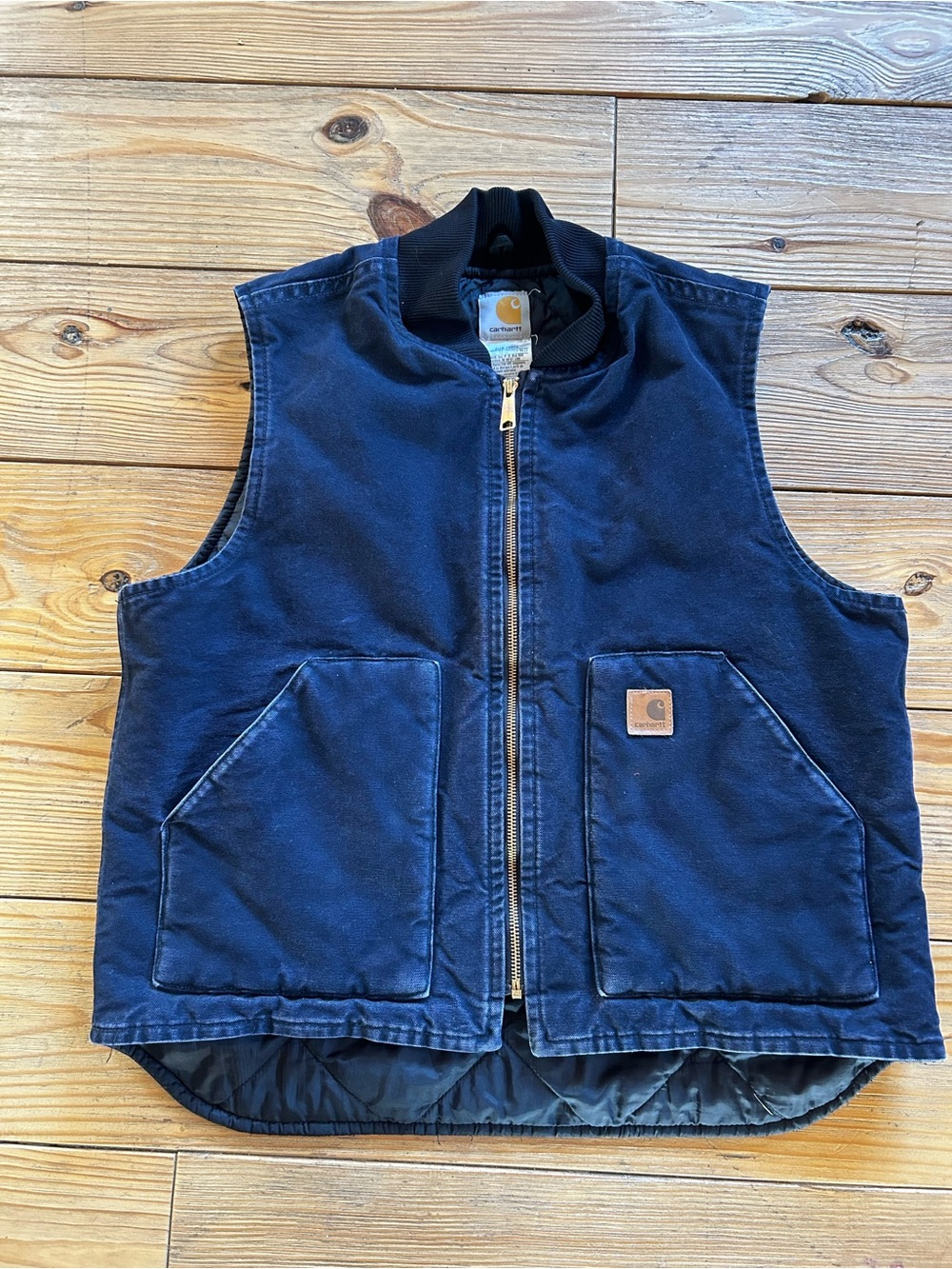 Vintage Carhartt Duck Canvas Workwear Quilted Lined Vest - Men’s Large Navy Blue